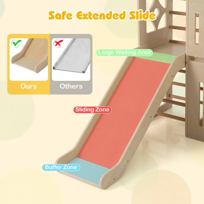 Wooden 8 in 1 Kids Indoor Playset with Slide Climbing Ramp Chalkboard and Storage Castle Activity Center for Toddlers