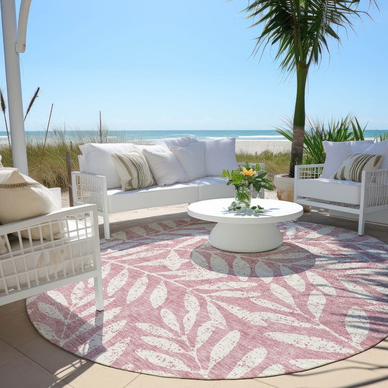 Machine Washable Indoor/ Outdoor Chantille Palm Rug - Blush - 8' x 8'