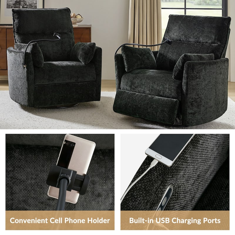 Barry Modern 38" Power Rocking Swivel Nursery Recliner with USB Ports by HULALA HOME