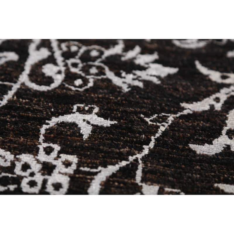 Black Art Craft Oriental Area Rug Handmade Wool And Silk Carpet - 9'0"x 12'7"