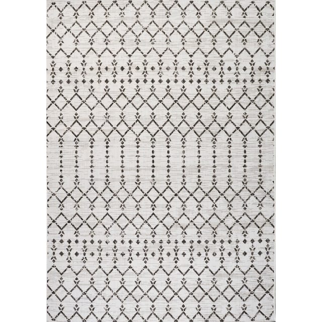 JONATHAN Y Trebol Moroccan Geometric Textured Weave Indoor/Outdoor Area Rug - 3 X 5 - Cream/Black