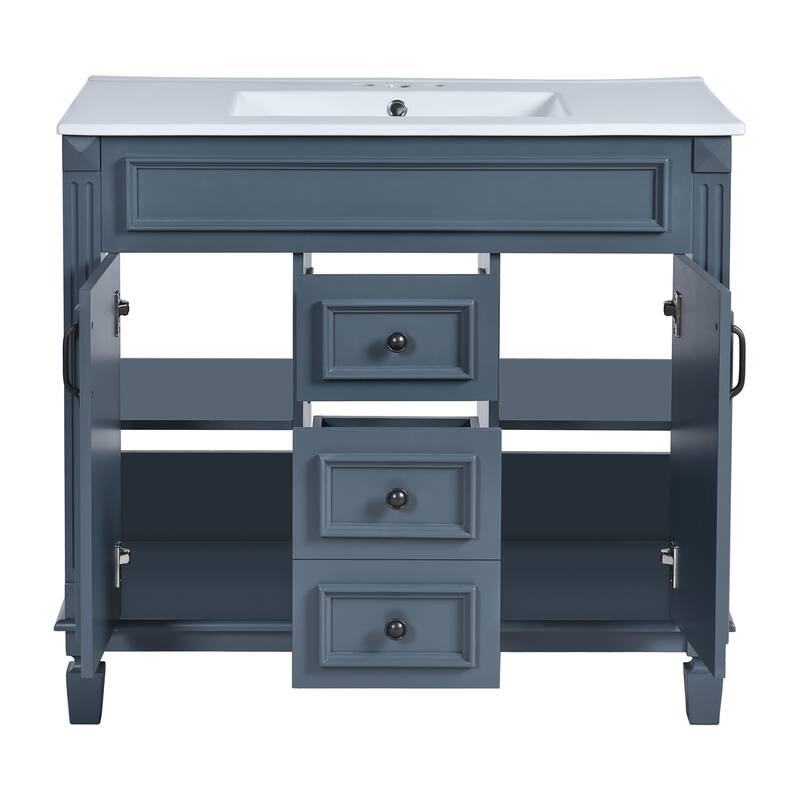 GDFStudio - Carrinford Modern Freestanding Bathroom Vanity with Ceramic Sink and 2 Soft Closing Doors & 2 Drawers