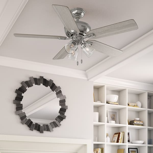 slide 2 of 4, Hunter 52" Rosner Ceiling Fan with LED Light Kit and Pull Chain, Transitional, Casual Brushed Nickel