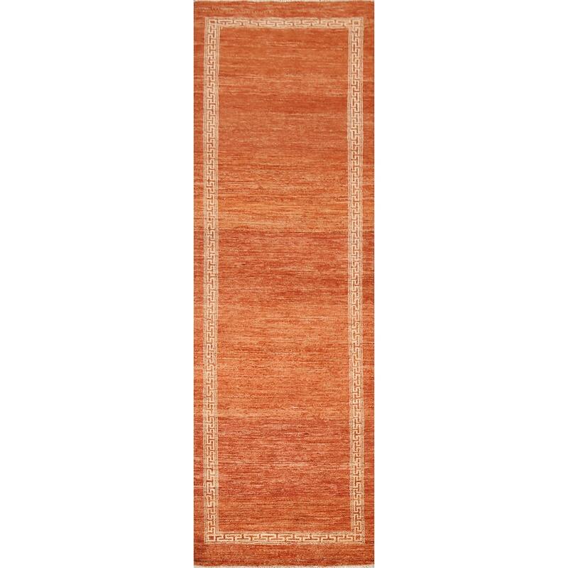 Orange Gabbeh Kashkoli Oriental Runner Rug Hand-knotted Wool Carpet - 2'6" x 8'8"