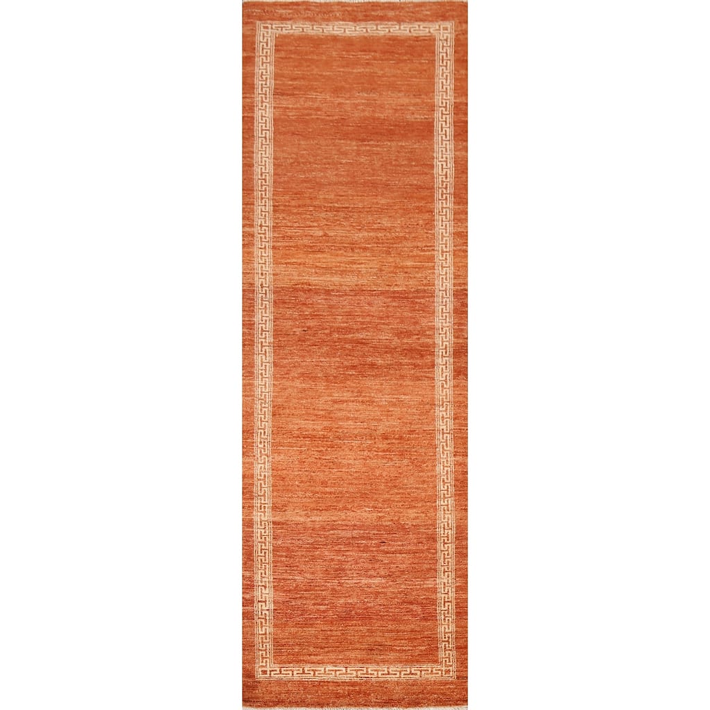 Orange Gabbeh Kashkoli Oriental Runner Rug Hand-knotted Wool Carpet - 2'6" x 8'8"