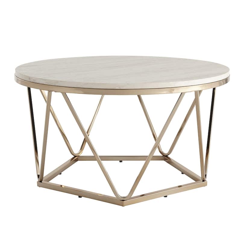 HomeRoots 33" Champagne Solid Manufactured Wood And Metal Round Coffee Table - 17.75" H x 33" W x 33" D