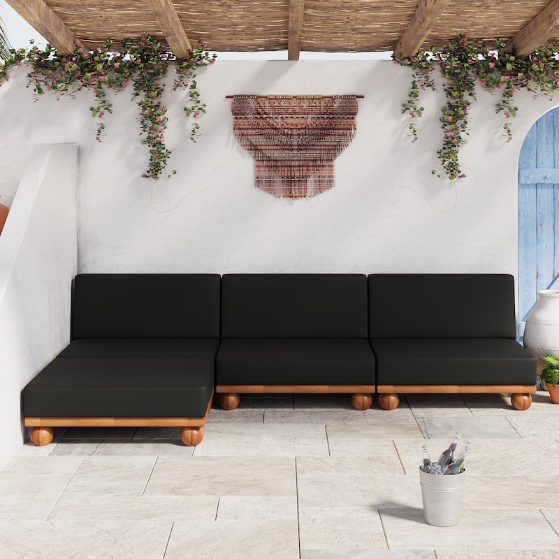 Scott Living Dulcie 4 Piece Outdoor Acacia Wood L Shape Setional Sofa with Removable Cushions