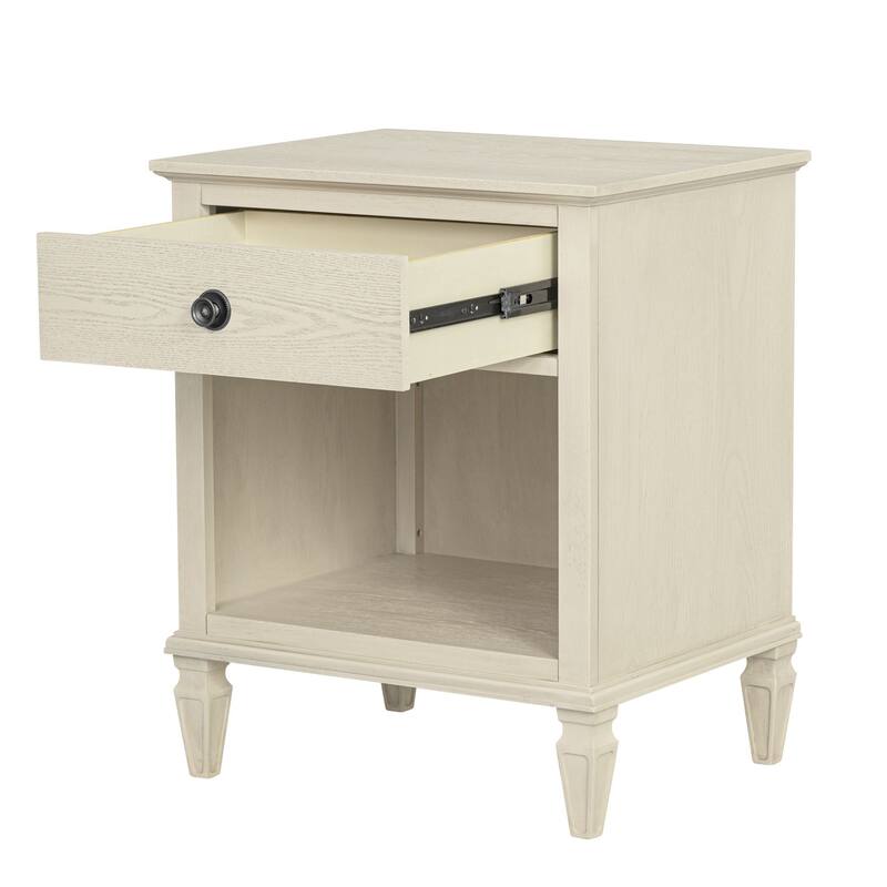 Roomfitters Victoria Nightstand, French Inspired Bedside Table with Storage Drawer and Open Shelf, Antique Brown