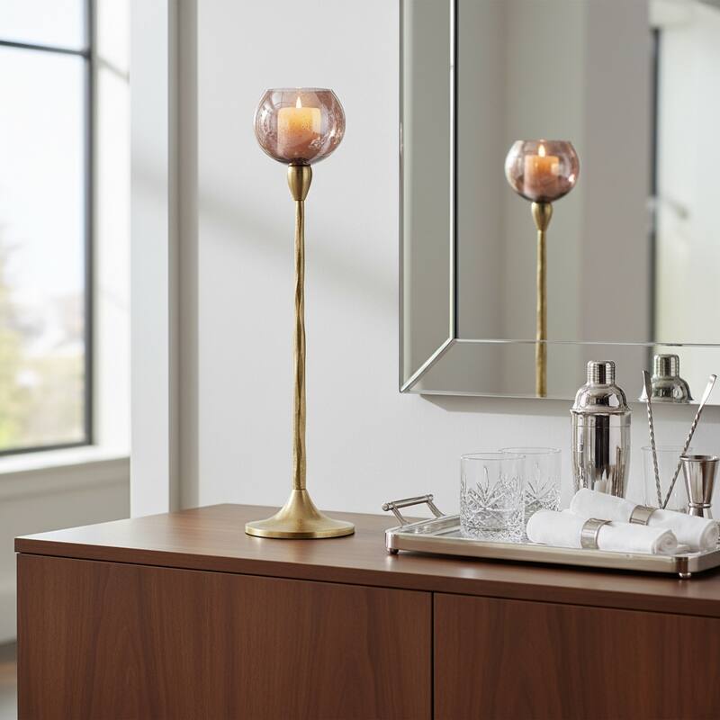 Glass Metal Stem Curved Globe Candle Holder - Gold/ Metallic - 21.0"