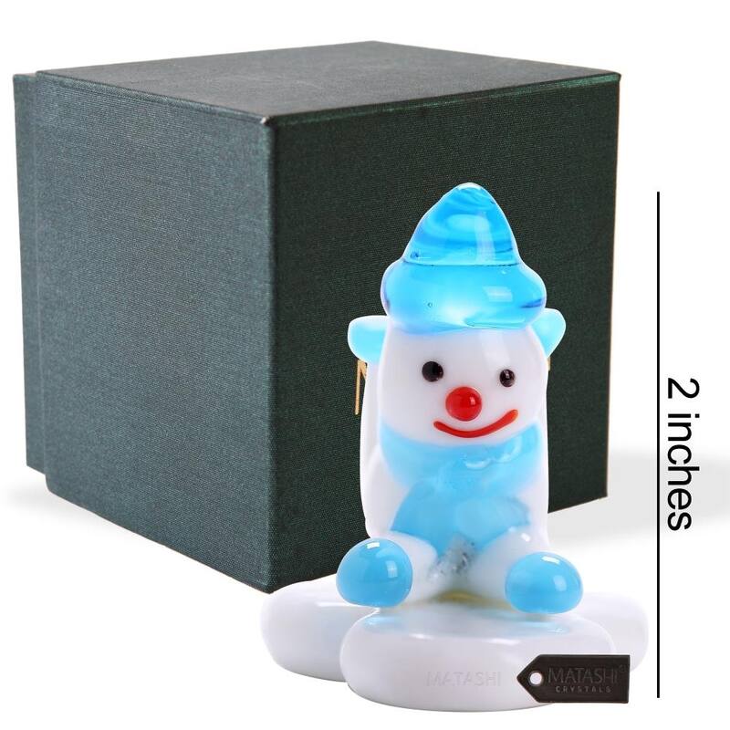 Matashi Murano Christmas Winter Decorative Glass Snowman Figurine, Home Decorative Showpiece Christmas Gift and Ornament (Blue)