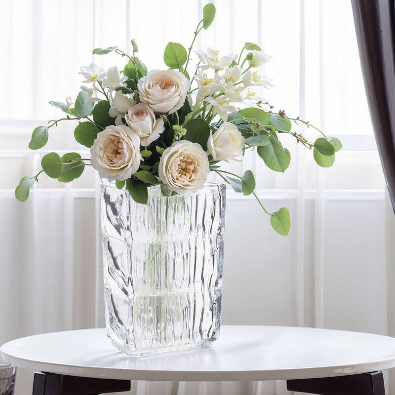 Javlergo Clear Glass Flower Vases for Centerpiece Table Indoor Desk Decor, Crystal Vase, Flower Vase Thickening Design Suitable - Middle