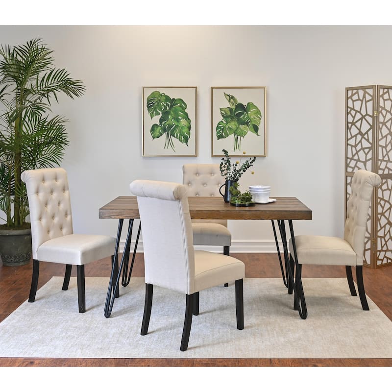 Roundhill Furniture Ashford 5-Piece Dining Set, Hairpin Dining Table with 4 Chairs - Tan