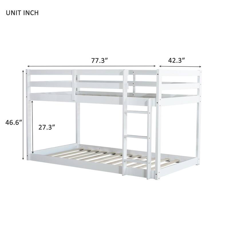 Solid Rubber Wooden Twin over Twin Loft Bed with Ladder