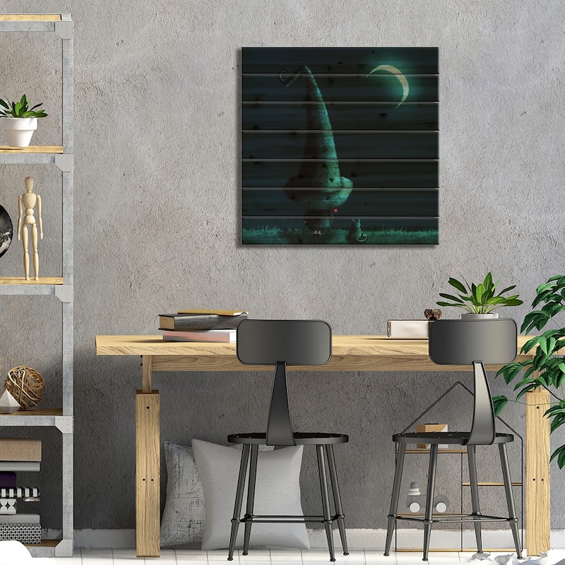 Moon Watching Print On Wood by Ellie Beykzadeh - Multi-Color