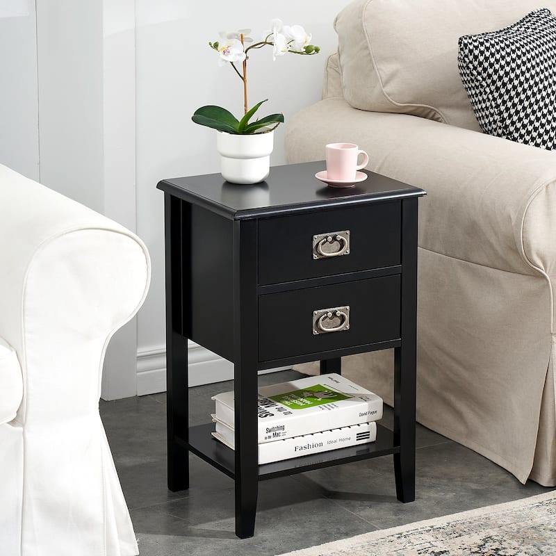 VECELO Modern Nightstands with 2-Drawers and Storage Shelf (Set of 2)