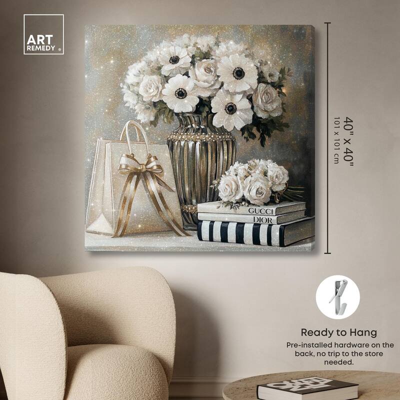 Elegant Flowers Books Neutral Canvas by Art Remedy, Gallery Wrapped