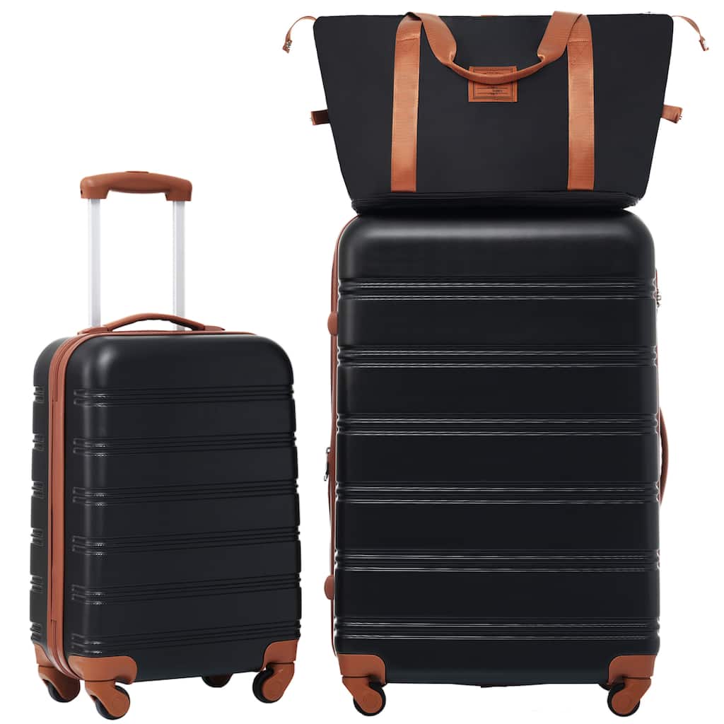 2-Piece Modern Luggage Sets, Hard-Shell Luggage with 360° Swivel Spinner and TSA Lock, for Boarding Travel, Black+Brown