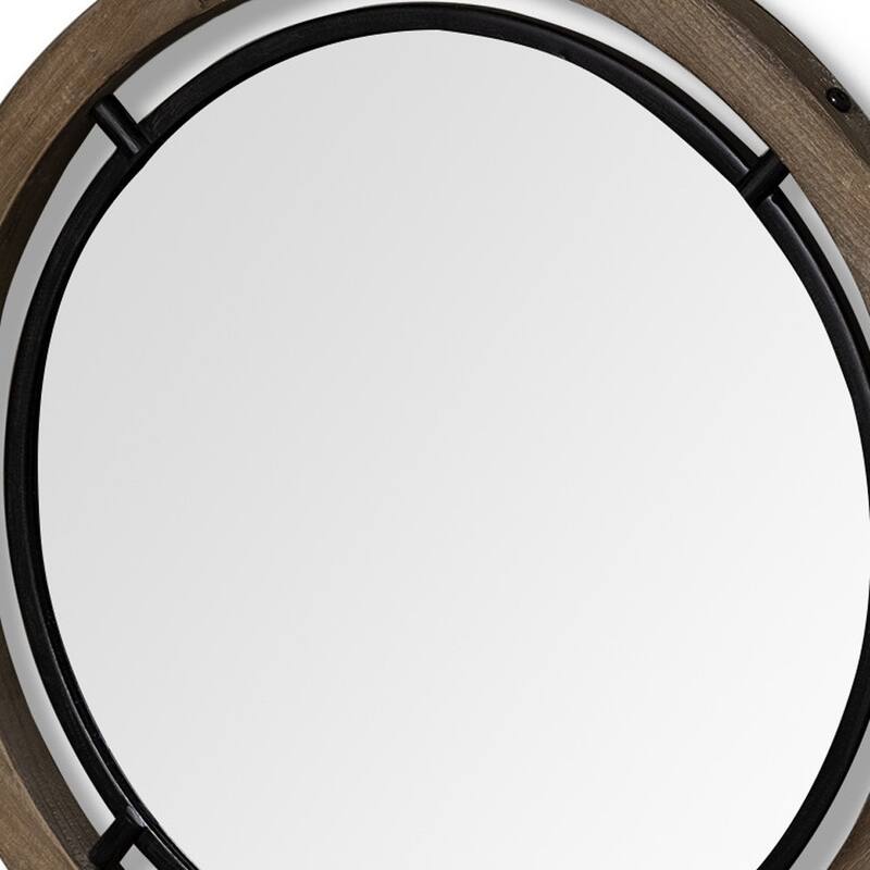 HomeRoots 19" Brown Round Wood Framed Accent Mirror