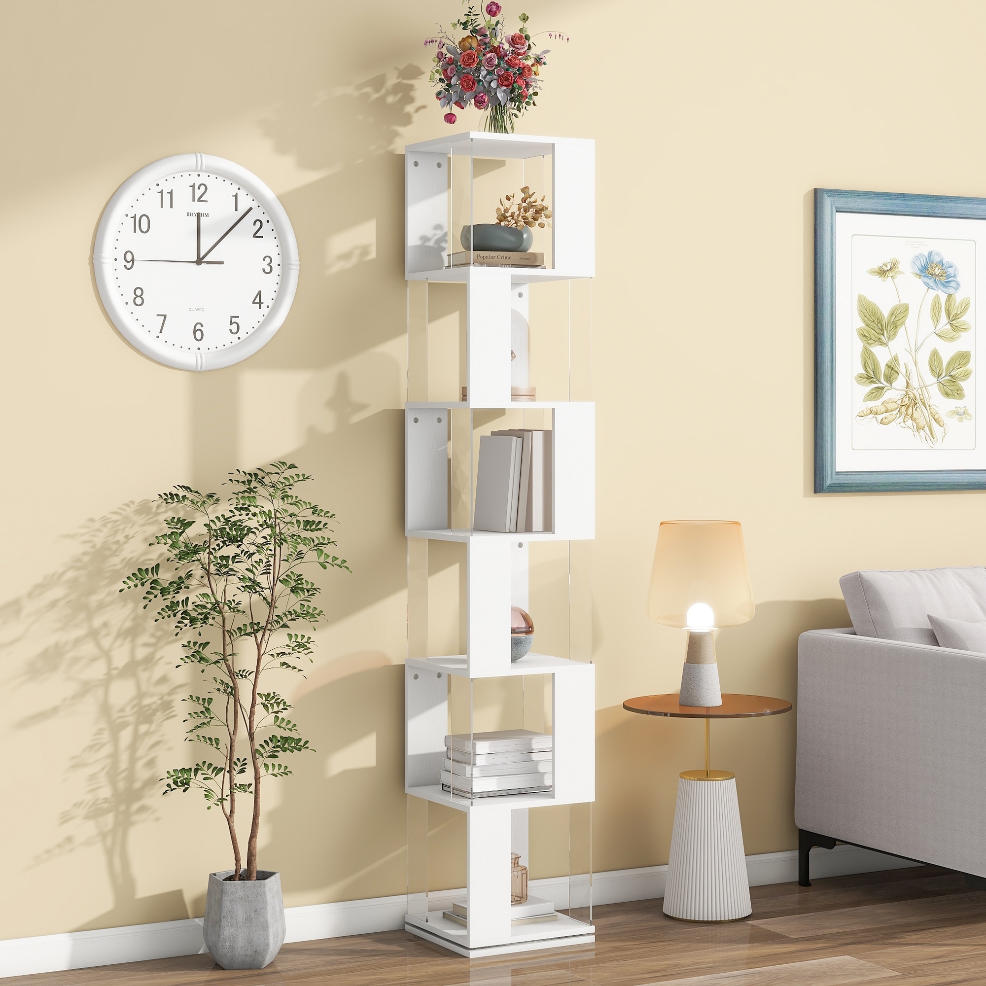 6-Tier Rotating Bookshelf, Multi-Function Creative Bookshelf