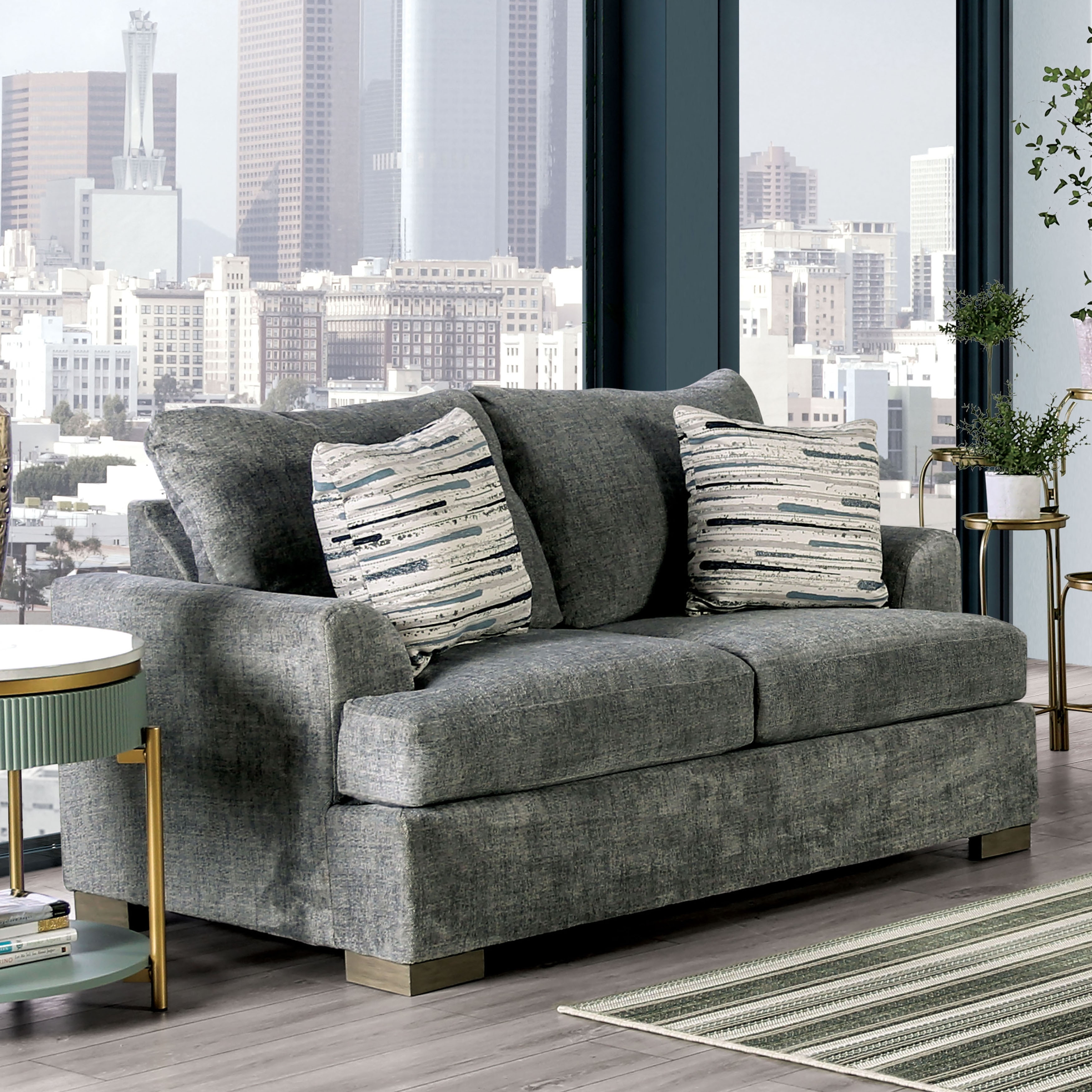 Furniture of America Nort Transitional Fabric Padded Flared Arms Loveseat