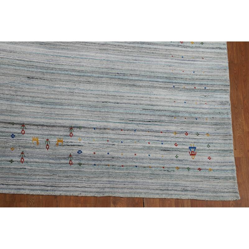 Striped Tribal Gabbeh Oriental Square Rug Handmade Wool Carpet - 9'9" x 9'8"