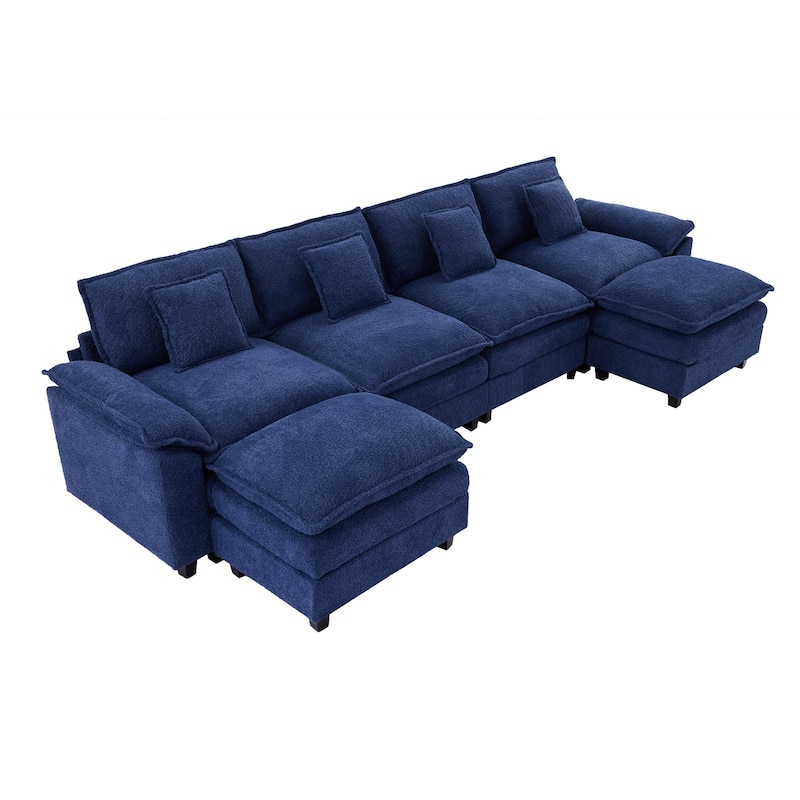 Modular Chenille Sectional Sofa with Ottomans, Deep Seat, Wide Padded Armrests, 2-Seat / 3-Seat / 4-Seat Options