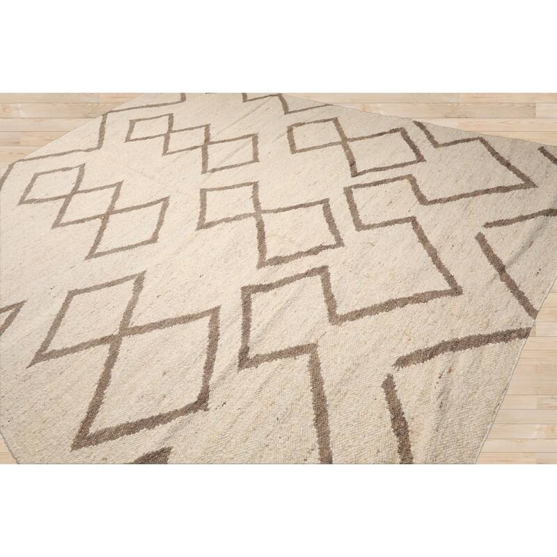 LoomBloom Beige Wool Oriental Area Rug Hand Woven Geometric Flatweave - 9' 2'' x 12' 2''