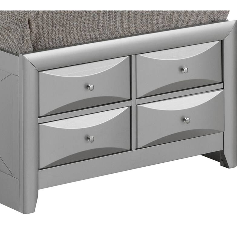 Wooden Panel Twin Bed with Drawers and Shelves - 87" - Silver
