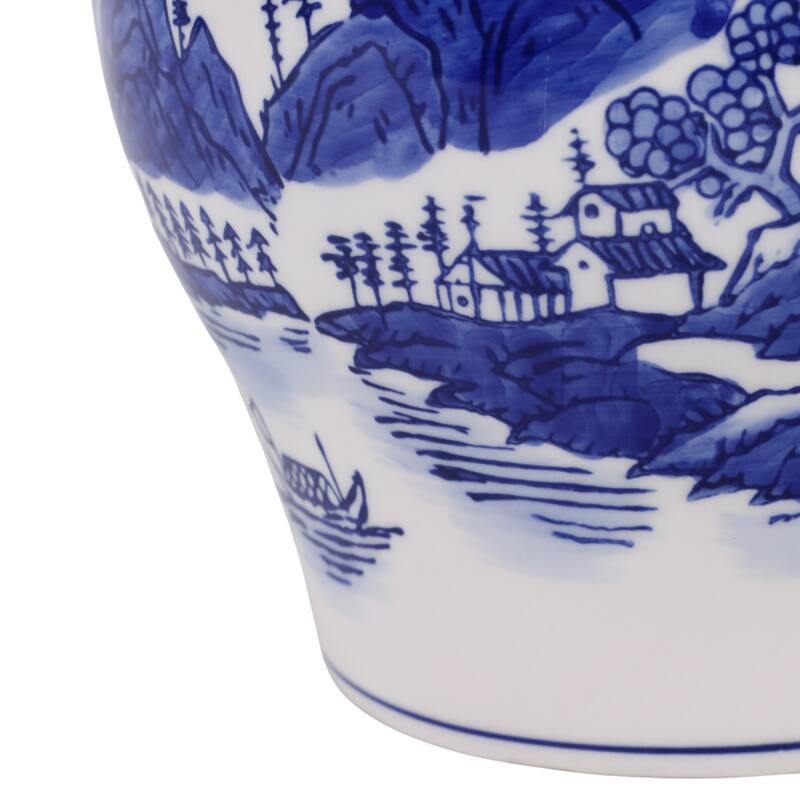 Chinoiserie Ceramic Candle - Neroli and Basil Scent - 7", Blue - 7.0"