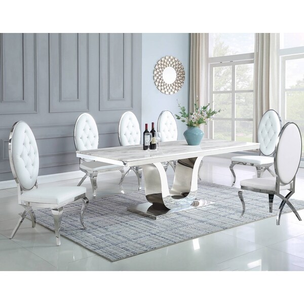 Best Quality Furniture White Marble Set Tufted Faux Crystal Chairs