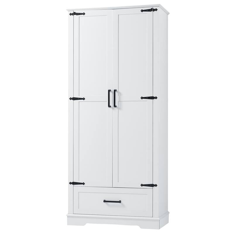 Roomfitters Tall Bathroom Storage Cabinet with 2 Doors 1 Drawer and Adjustable Shelf Painted MDF Structure, White