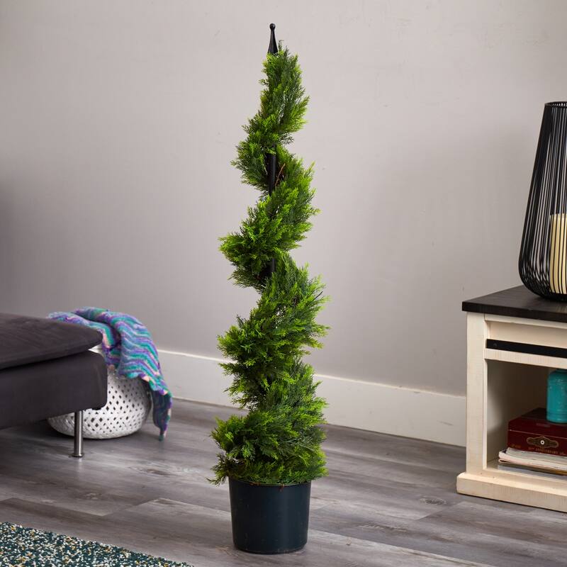 4ft Spiral Silk Tree - Indoor Greenery Display Home Decor Accent Lush Artificial Tree for Entryway Living Room - 4ft.