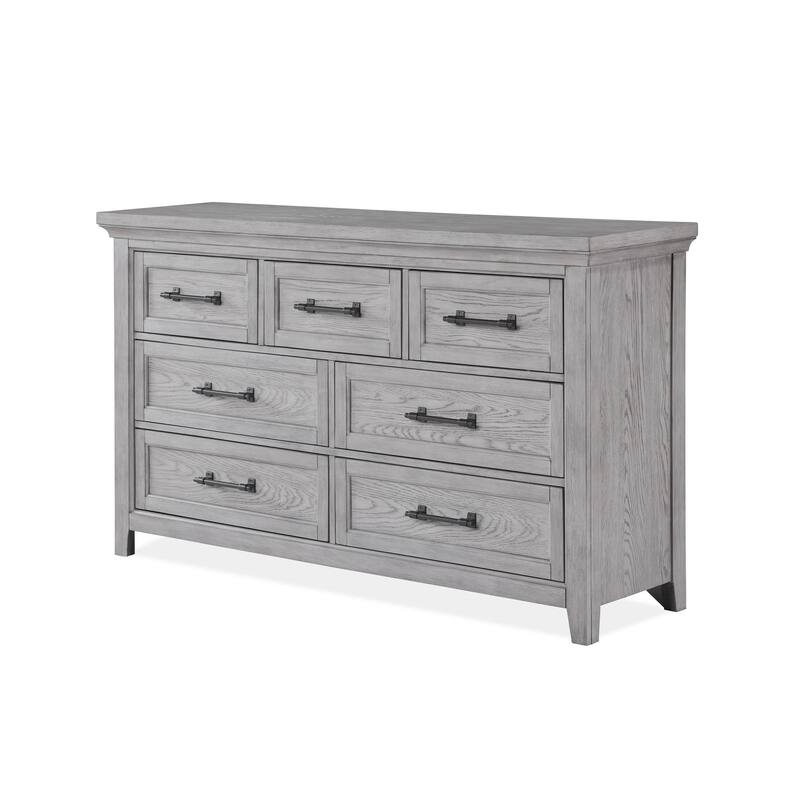 Bix Dresser and Mirror Set, 7 Drawers, Bronze Handles, Light Gray