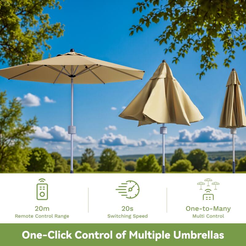 Patiowell 9FT Outdoor Electric Patio Umbrella With Base,Outdoor Table Umbrella,Yard Umbrella,One-click Start And Crank