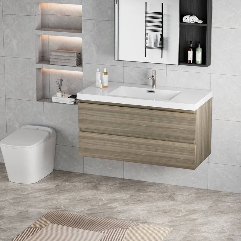 46" Modern Wall-Mounted Floating Bathroom Vanity with Sink, Drawers