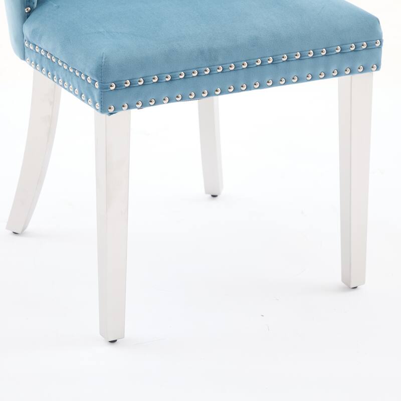 Velvet Dining Chairs Set of 2, Button Tufted Upholstered Dining Chair, Kitchen Chairs with Nailhead Trim & Stainless Steel Legs