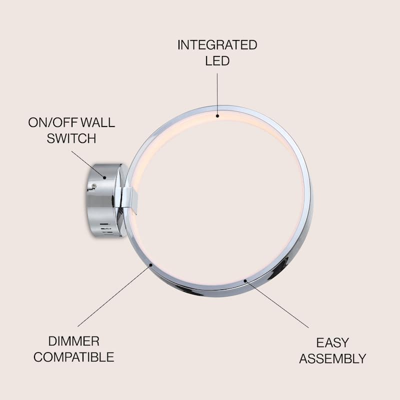 Nathaniel 14" Dimmable Integrated LED Metal Wall Sconce, Chrome by JONATHAN Y - One