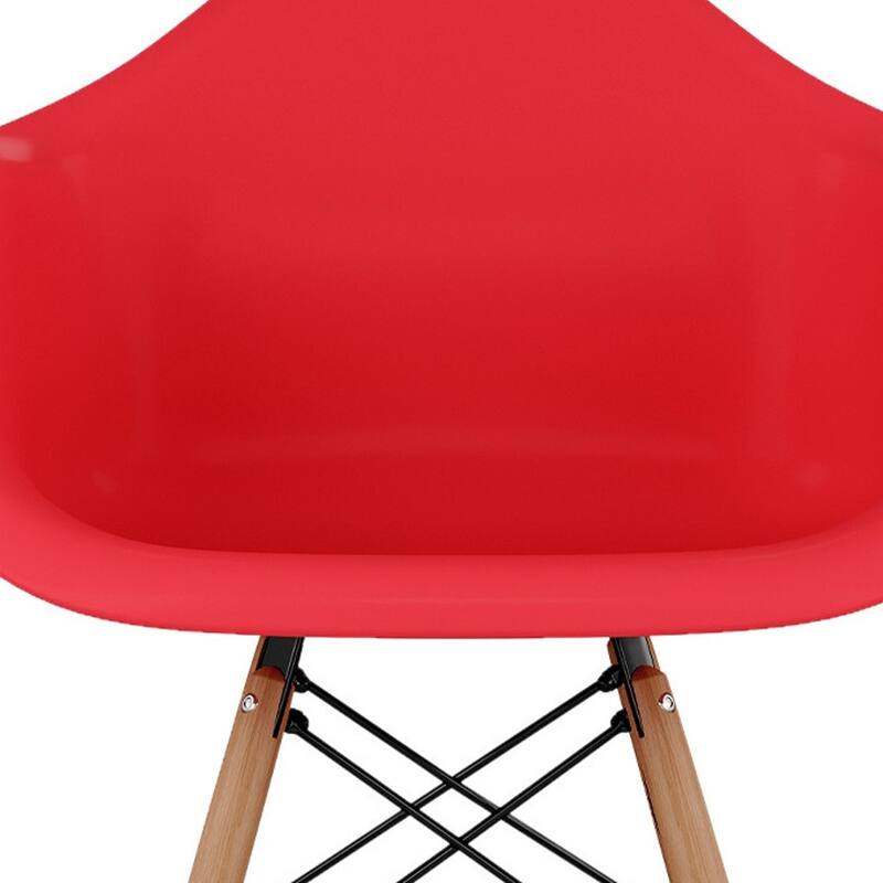 HomeRoots 28" Red And Brown Heavy Duty Plastic And Solid Wood Low Back Counter Height Bar Chair