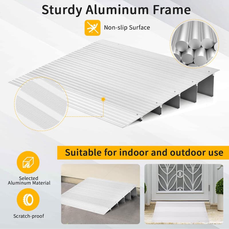 Gymax 5'' Door Threshold Ramp Aluminum Adjustable Rise Entry Ramp for