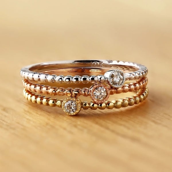 Shop Petite UltraThin 0.03ct TDW Beaded Diamond Accent Stackable Ring