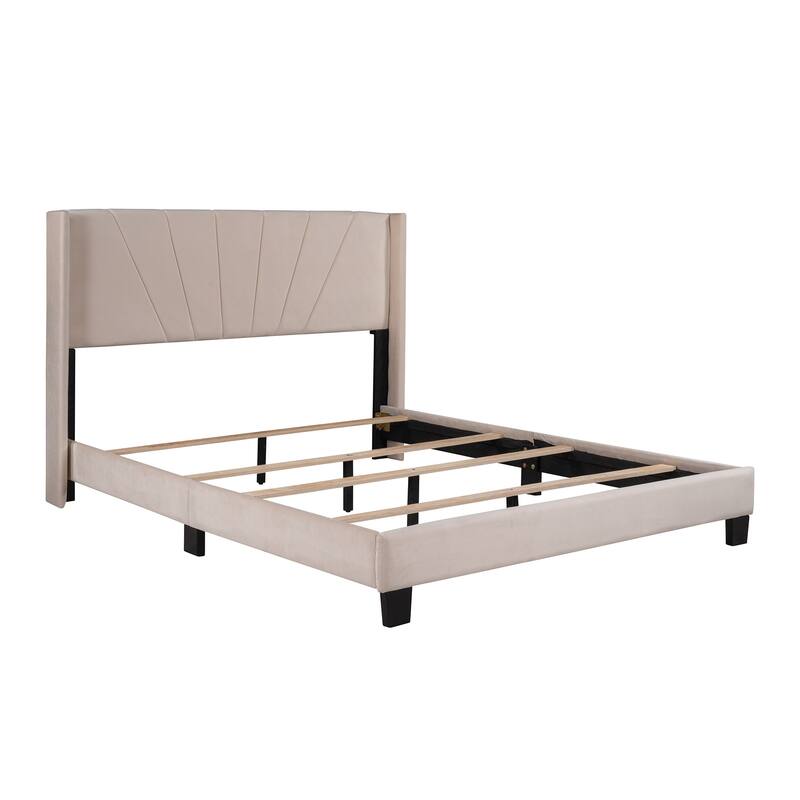 Elegant Design Queen Size Velvet Upholstered Platform Bed with