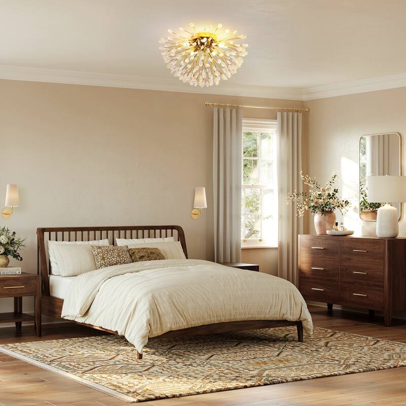 5-Light Modern Sputnik Starburst Crystal Semi-Flush Mount Light