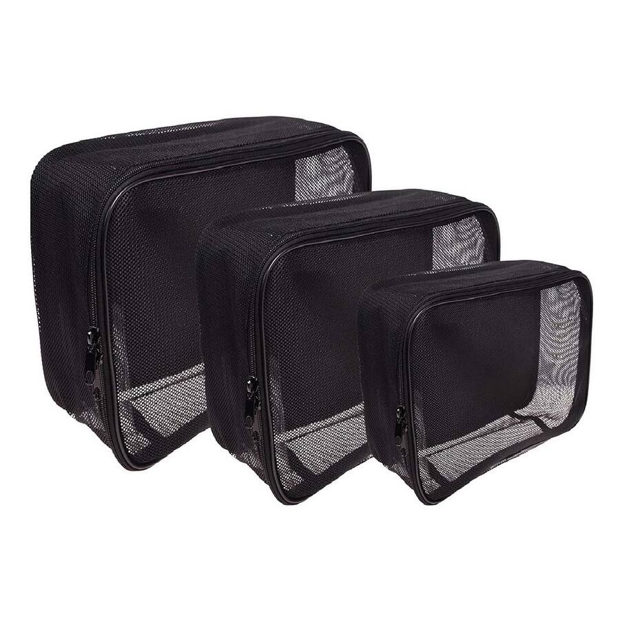 SHANY Assorted Size Cosmetics Travel Bag - Black Mesh - 3PC Set