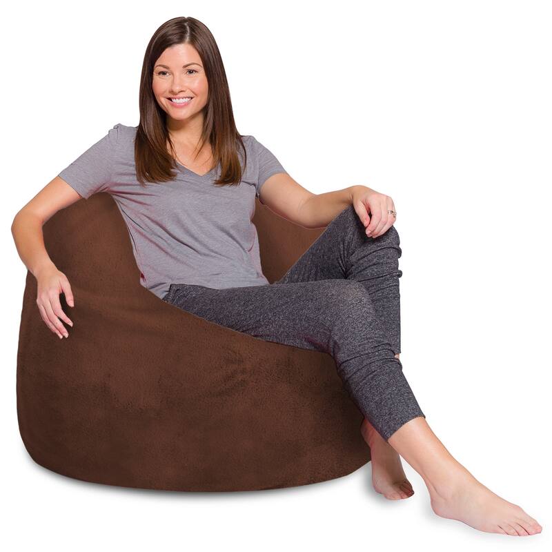 Kids Bean Bag Chair, Big Comfy Chair - Machine Washable Cover - 48 Inch Extra Large - Soft Faux Rabbit Fur - Brown