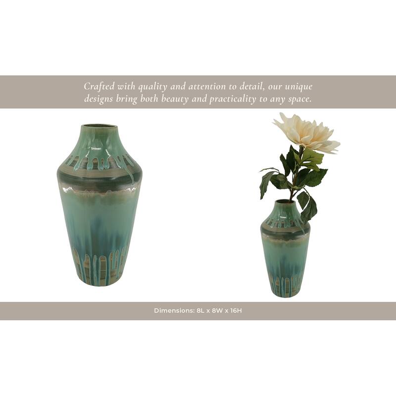 Ceramic Stoneware Decorative Vase with Glossy Drip Glaze Finish
