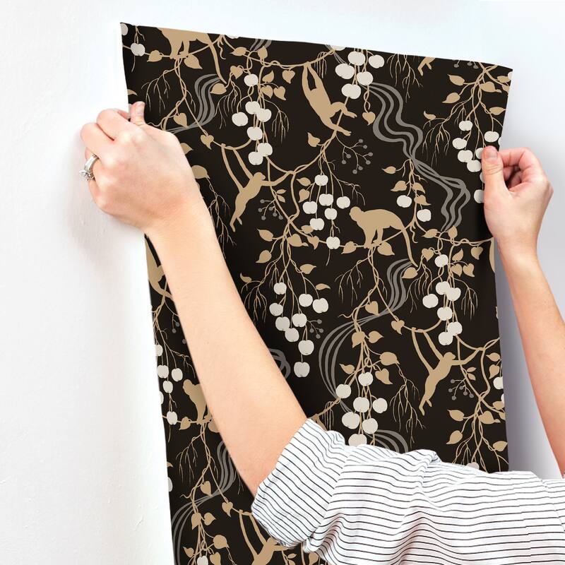 A-Street Prints Linden Black Jungle Canopy Wallpaper