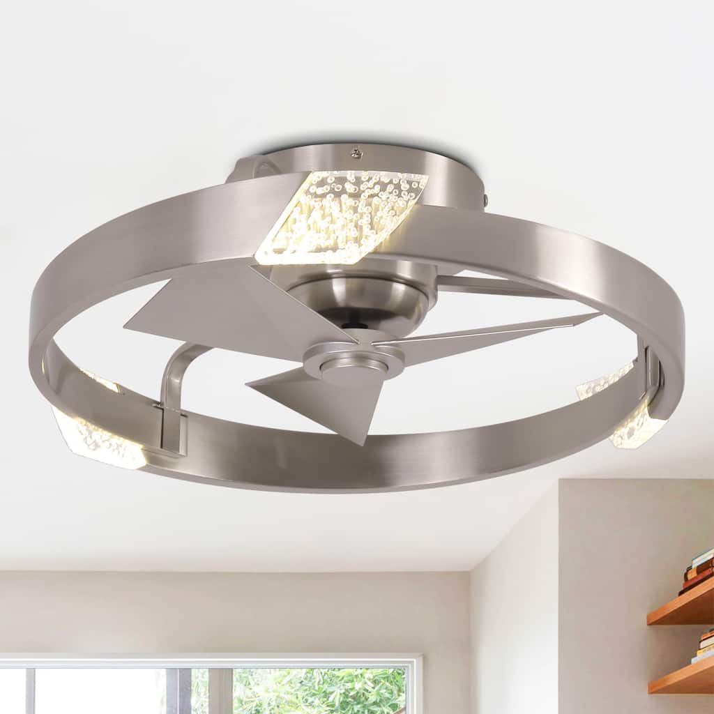 Modern Sand Nickel Dimmable LED Low Profile Ceiling Fan with Remote and Light