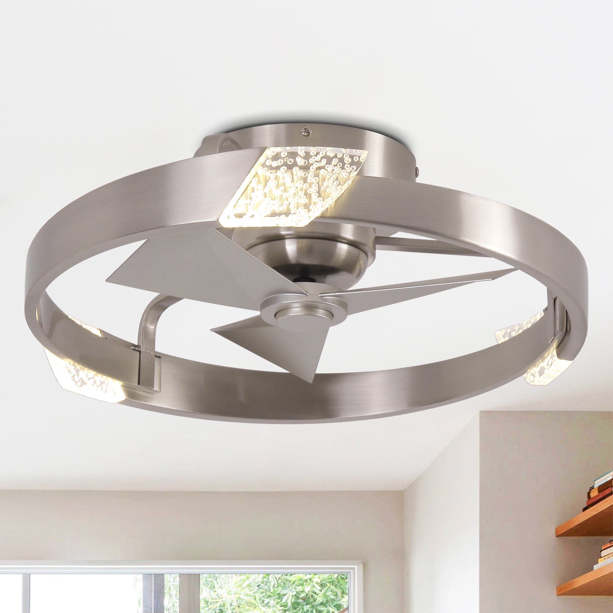 20" Modern Sand Nickel Dimmable LED Low Profile Ceiling Fan with Remote and Light