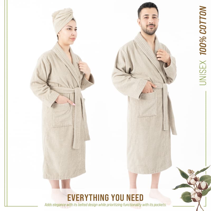 100% Cotton Robes for Women and Men, Soft Lightweight Unisex Couple Turkish Bathrobes