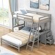 preview thumbnail 31 of 40, Twin over Full Wood Bunk Bed with Built-in Desk and Storage Drawers,Modern Design